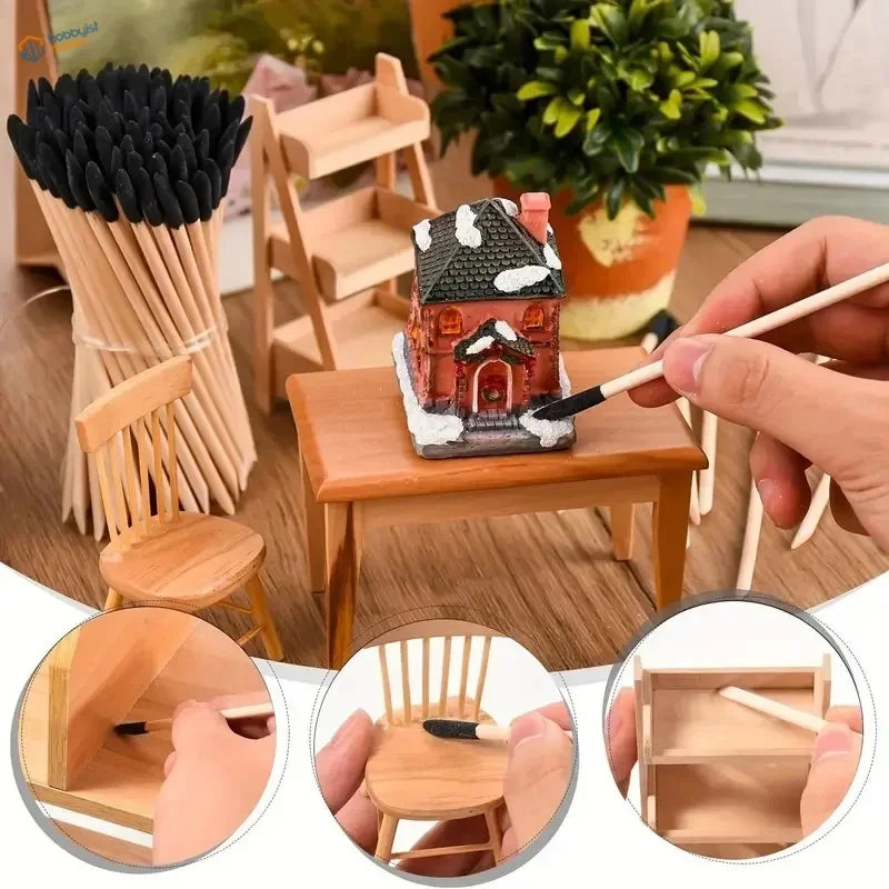 Miniature red house with black roof from sanding matchsticks, precision hobby tools