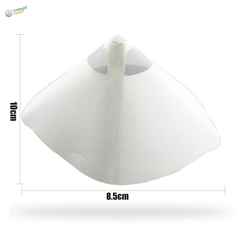 White plastic cone paint filters 10cm tall 8.5cm wide for scale modeling