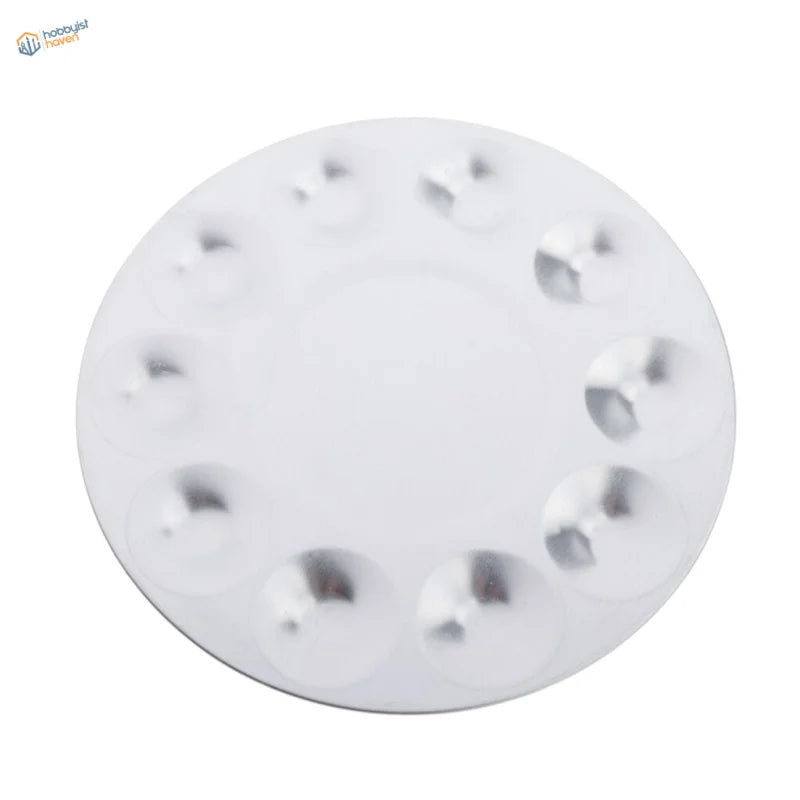 White 10-well round metal palette for paints mixing in scale modeling