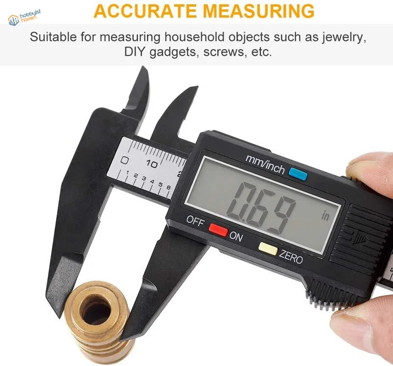 150mm digital caliper measuring brass cylinder, precision hobby tool