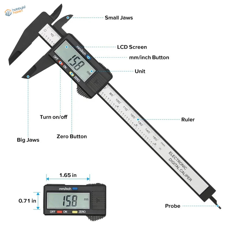 150mm digital caliper black with mm LCD and metric imperial scales