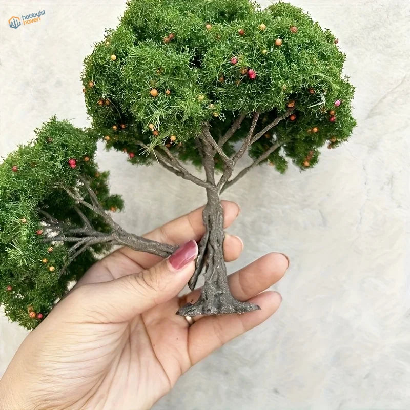Miniature 100/160mm apple tree with mossy foliage and red berries for scale modeling tools