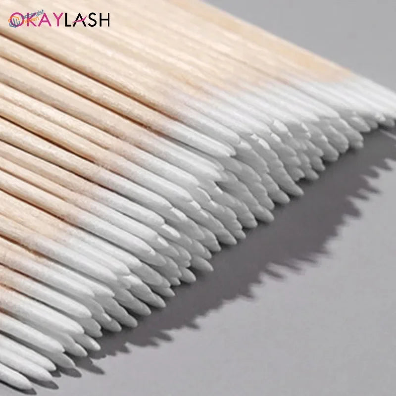 Okaylash disposable micro cotton swabs, 100/300/900pcs white-tipped wooden handles