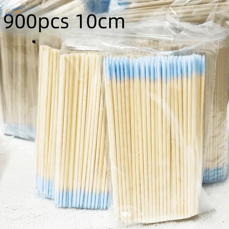 Beige and blue-tipped micro cotton swabs in clear bags, 100/300/900pcs disposable