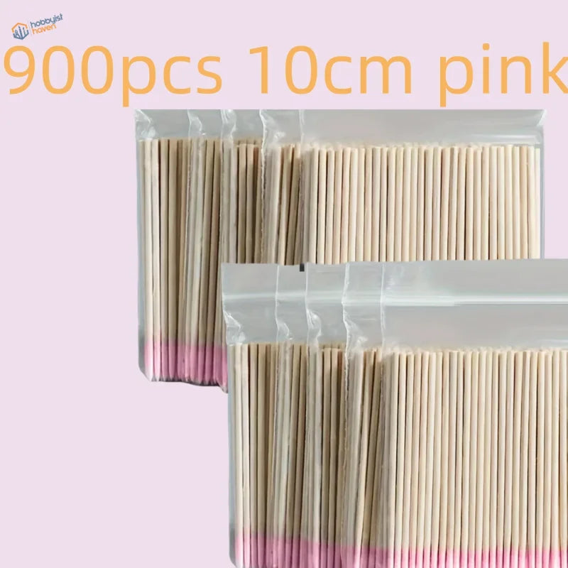Pink-tipped wooden micro cotton swabs, 10cm disposable sticks