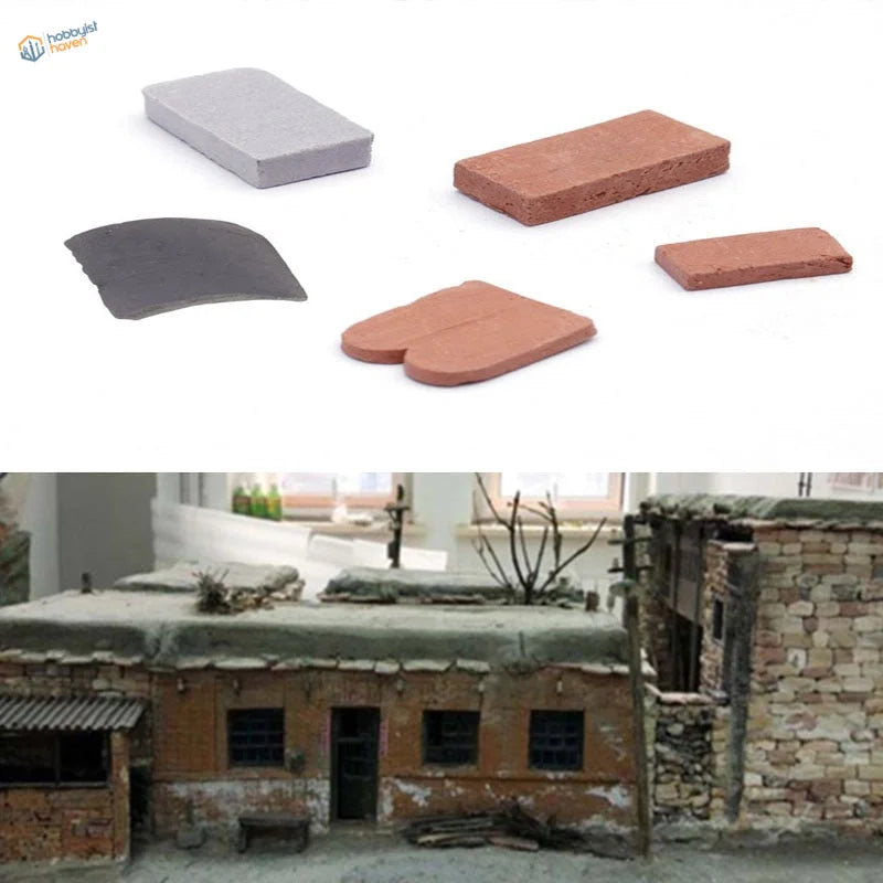 Red gray miniature roof tiles for 1/16 1/35 scale modeling diorama