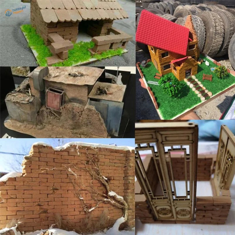 Detailed 1/16 1/35 scale miniature bricks model of rustic brick house with red roof