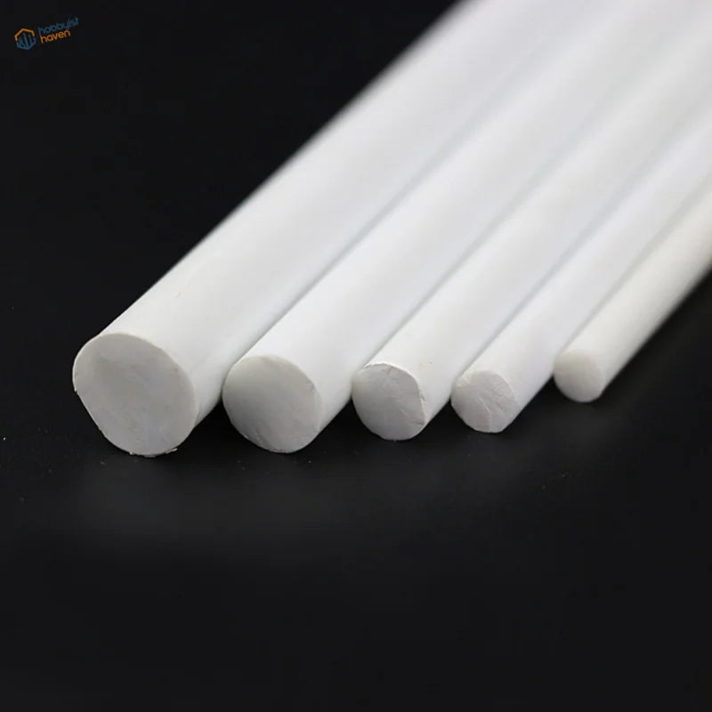 100pcs 0.5-2.5mm white styrene round rods, varying diameters