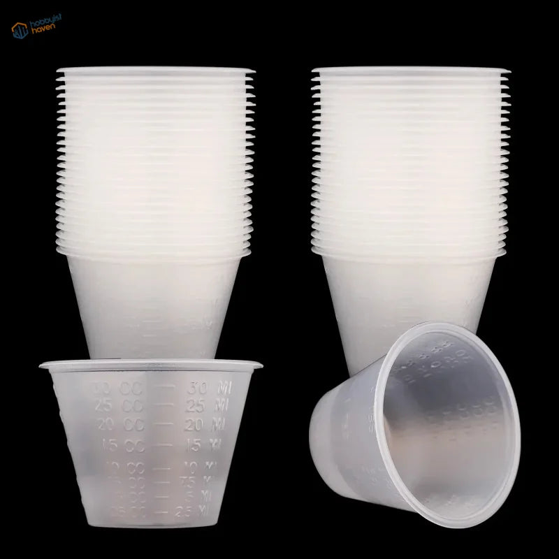 100pcs 30ml translucent mixing cups with ml/oz markings, scale modeling tools