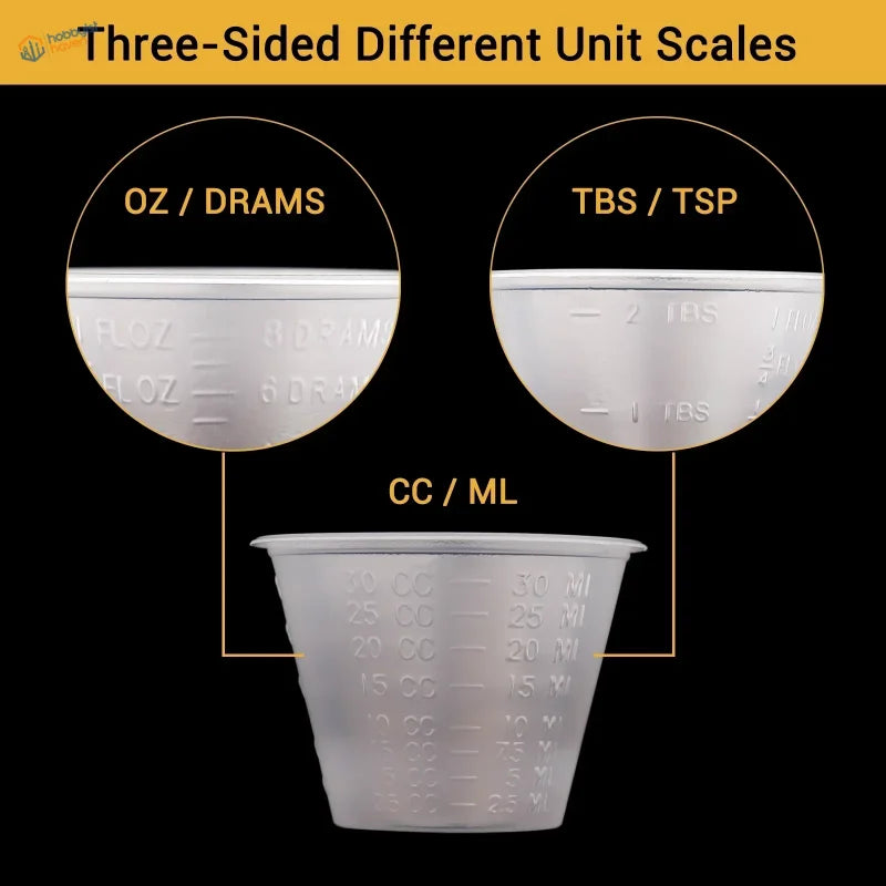 30ml translucent mixing cups with oz/tbsp/ml markings for scale modeling tools