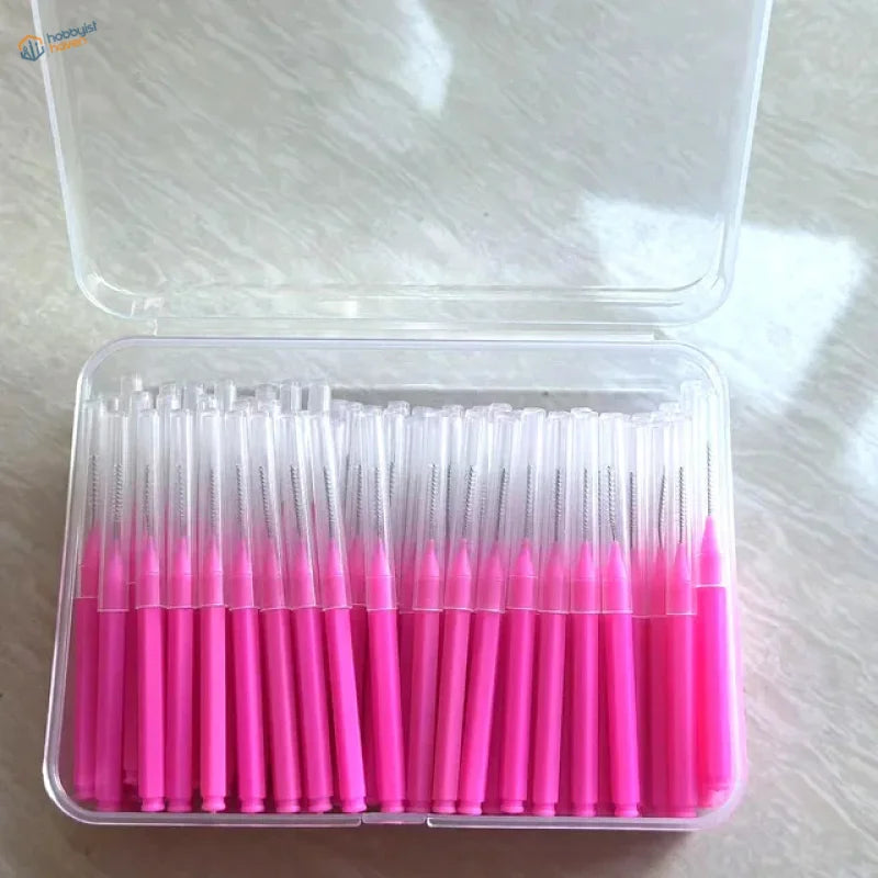 100pcs mini brushes for airbrush cleaning in pink clear case