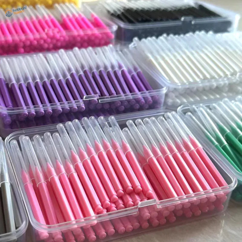100pcs mini brushes for airbrush cleaning in clear organized containers