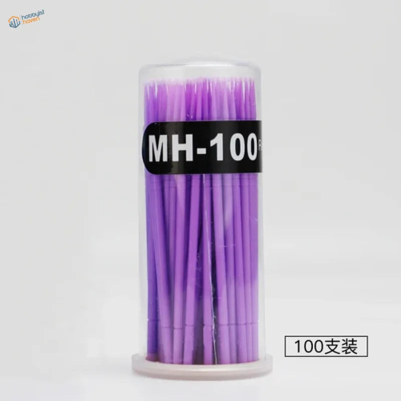 100pcs mini brushes in clear cylinder, purple gradient tips for weathering effects