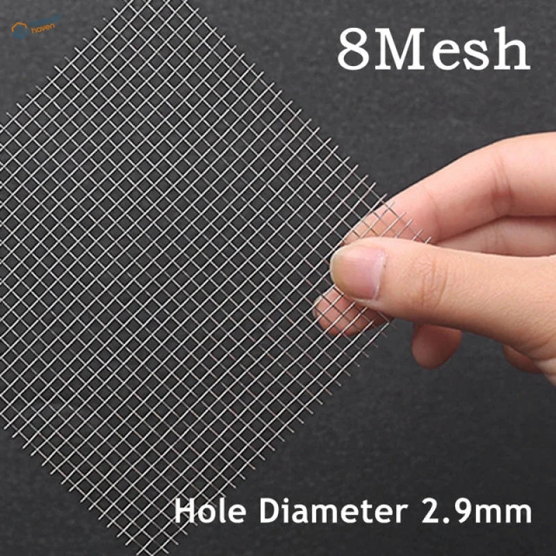 304 stainless steel mesh, 8 mesh with 2.9 mm holes, held in hand