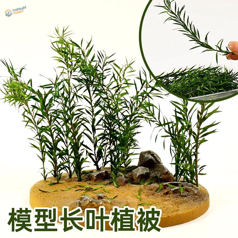10pcs 100-150mm miniature reed plants with green long leaves on sandy rocky base for scale modeling tools