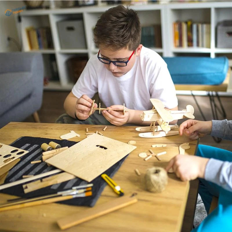 Wooden biplane model kit from 10pcs 2mm balsa wood boards