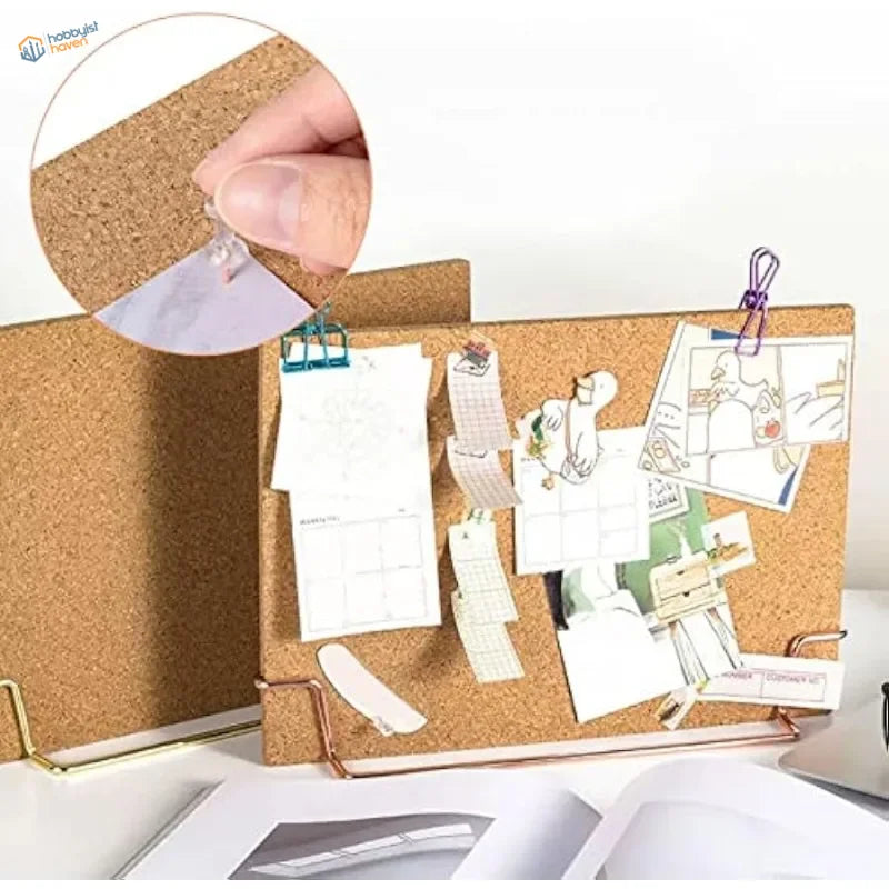 Back of 10pcs 2mm cork sheets with brown corkboard, metal frame, adhesive backing