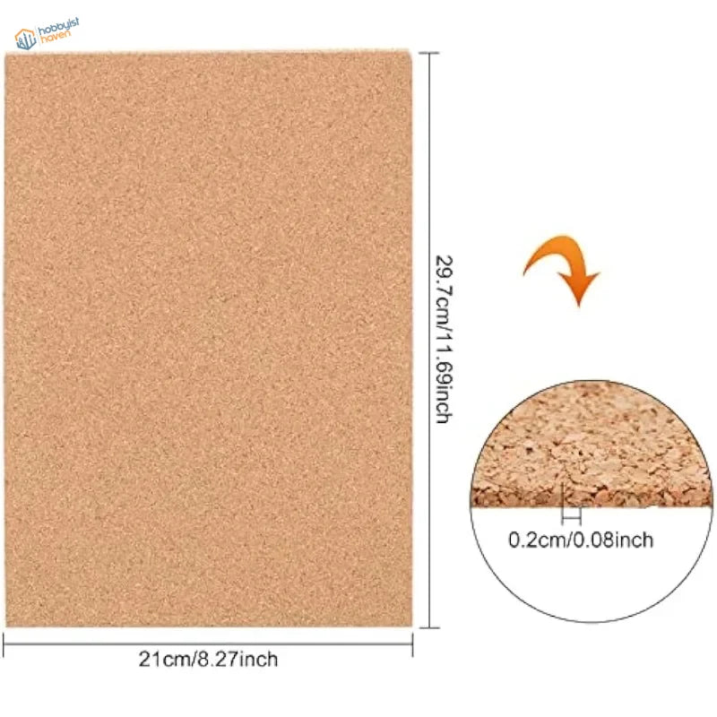 10pcs 2mm cork sheets: 21x29.7cm light brown corkboard
