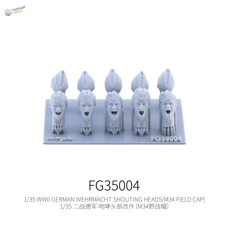 10pcs 1/35 3D-printed shouting Wehrmacht heads with M34 caps for scale modeling tools