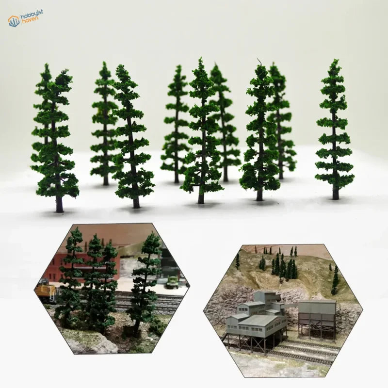 10pcs 85mm green plastic miniature pine trees for dioramas and train layouts