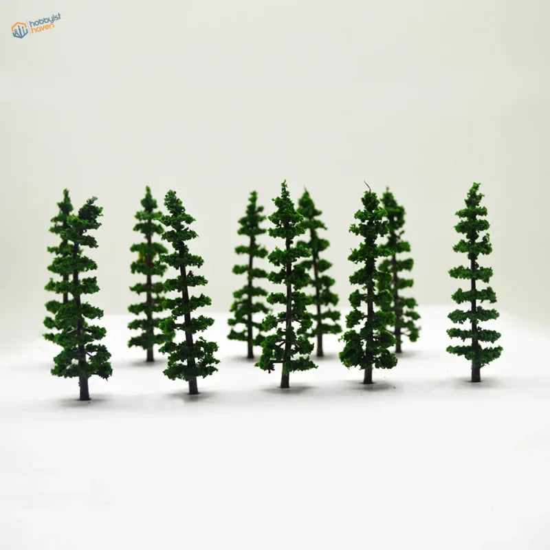 10pcs 85mm miniature pine trees with detailed green foliage for dioramas