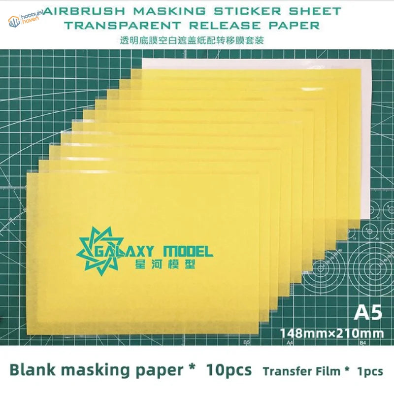 10pcs A5 masking sheets with yellow transparent airbrush design and galaxy model logo