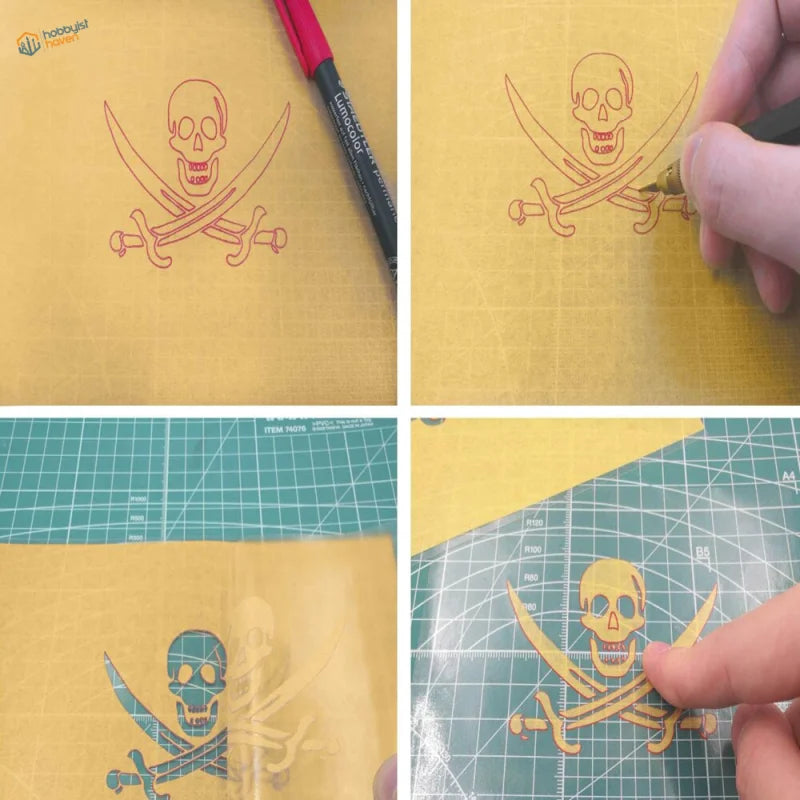 10pcs A5 masking sheets with yellow pirate flag skull and crossed swords camouflage pattern