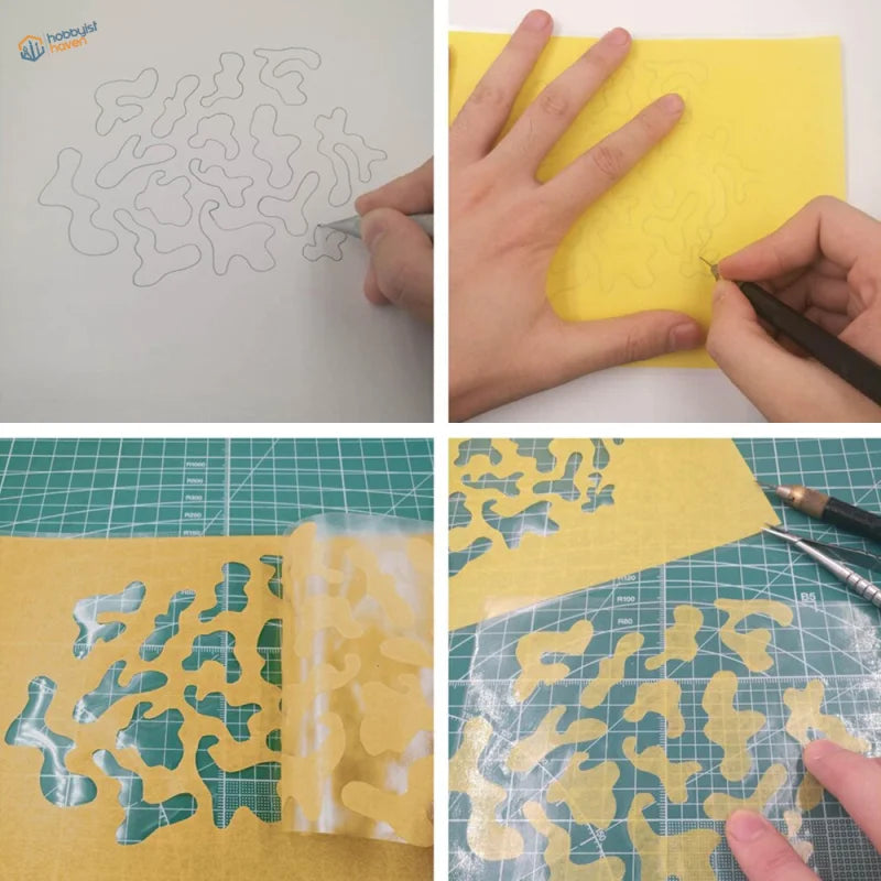 10pcs A5 masking sheets in yellow felt camouflage pattern