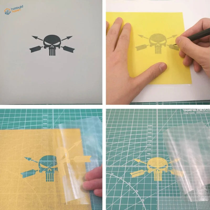 10pcs A5 masking sheets with yellow punisher skull decal, arrows, banners