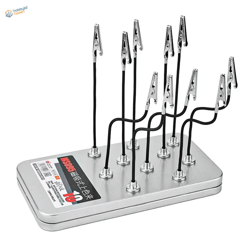 10pcs bendable magnetic alligator clips set with silver holder and black arms