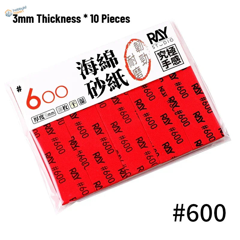 Red #600 sanding sponges, 3mm thick strips in clear sleeve for scale modeling
