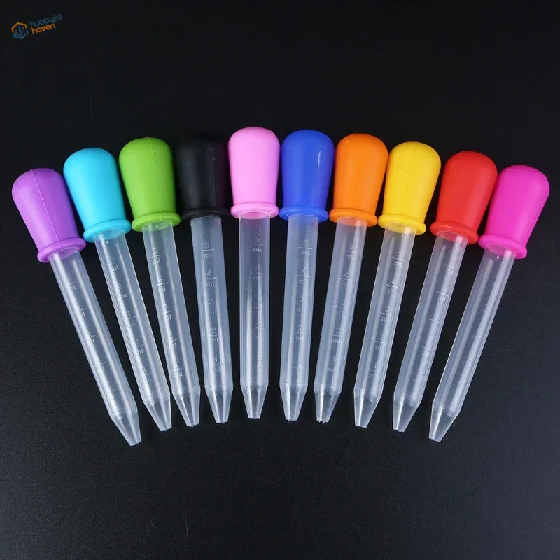 10pcs silicone droppers with colorful translucent barrels and vibrant caps