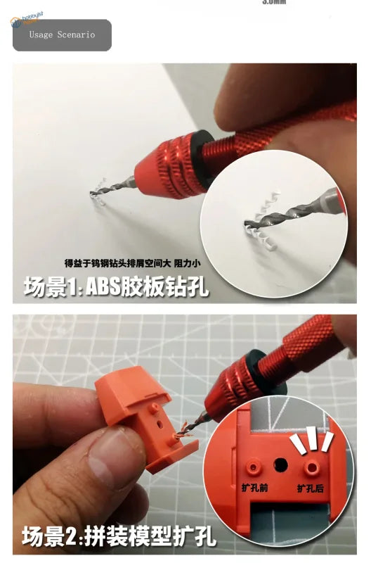 Red handheld drill with 10pcs tungsten steel bits for ABS plastic