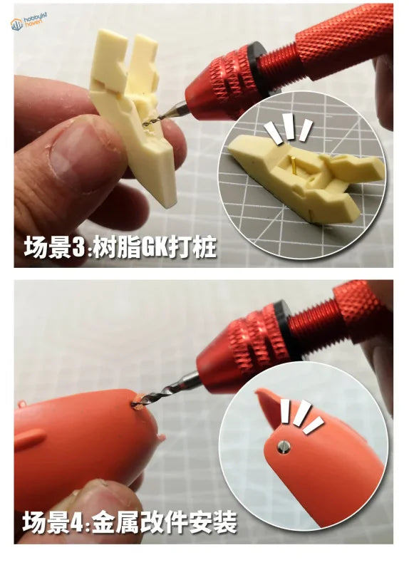Red handheld drill with 10pcs tungsten steel bits for precise drilling