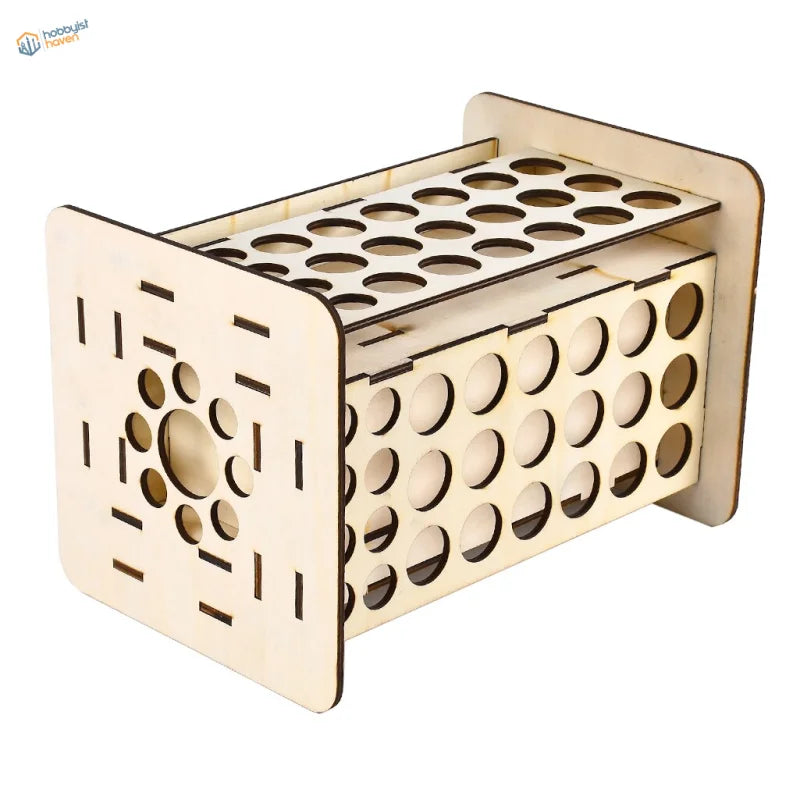 113 holes paints rack column with light wooden tube rack for paint bottles