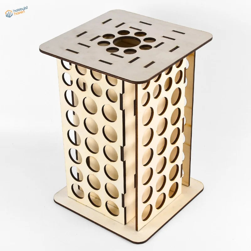 113 holes paints rack column lantern with geometric circular cutouts