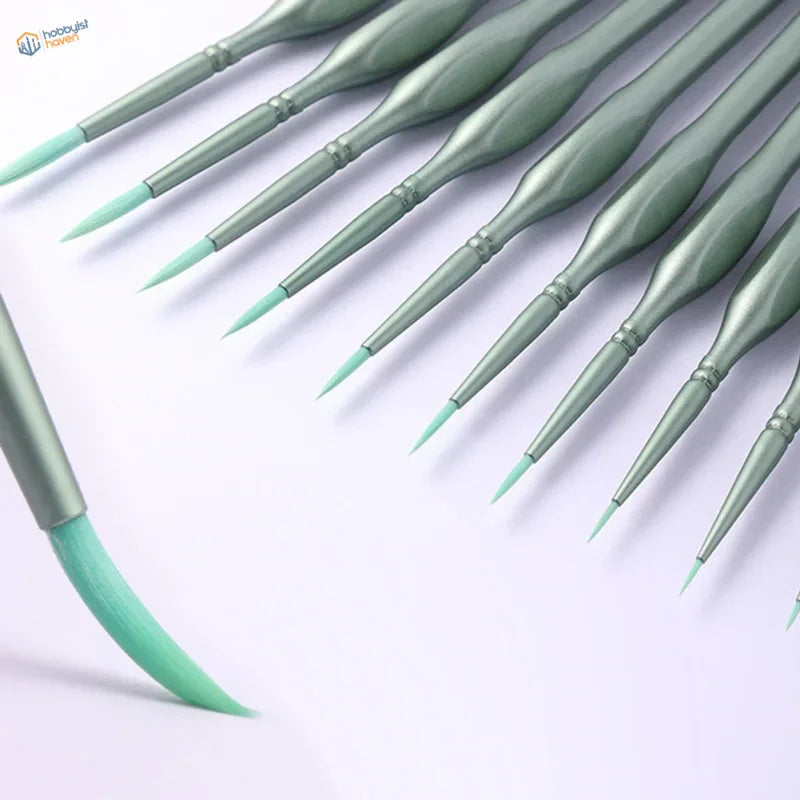 11pcs fine synthetic bristle brushes with green handles and mint bristles