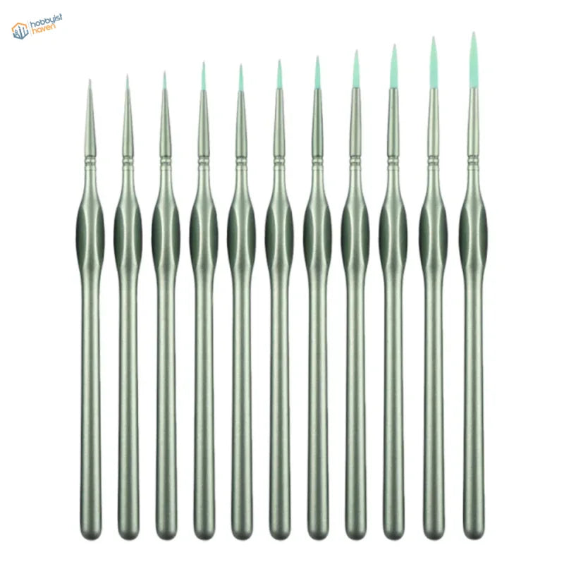 11pcs fine synthetic bristle brushes with silver handles and teal tips