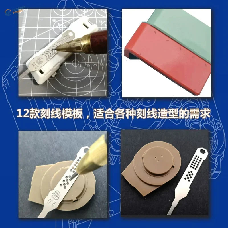 12 pcs precision files with white plastic carving guide and brass-tipped tool