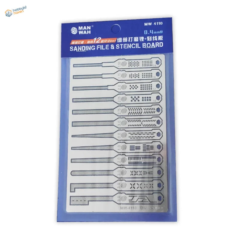 12 pcs precision files carving guide set with Man Wah MW-4110 sanding stencil