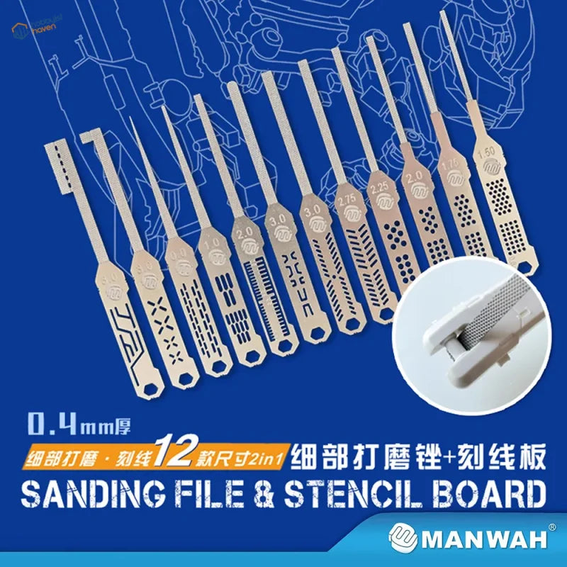 12 pcs precision files with manwah carving guide stencil board
