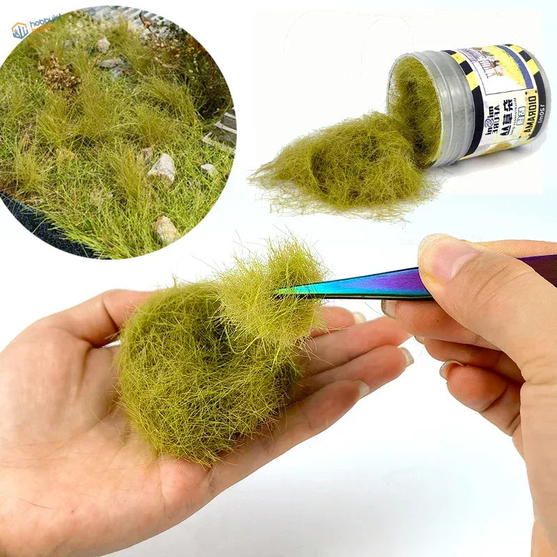 Olive green 10-13mm long static grass for miniature dioramas, 125ml bottle