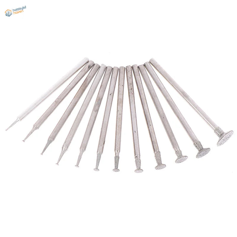 12pcs diamond burrs: 10 metallic diamond-tipped engraving tools for electric grinder