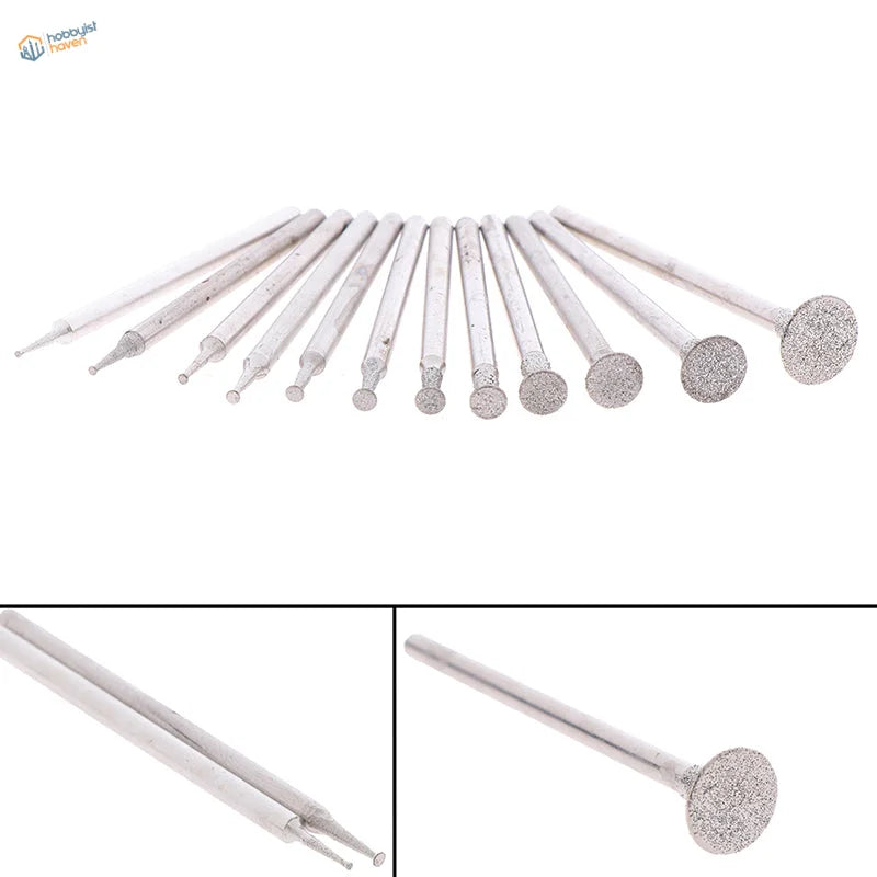 12pcs diamond burrs: 10 silver grinding bits for electric grinder