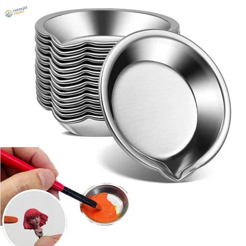 12pcs stainless steel paint mixing cups stack with wavy edges and spout