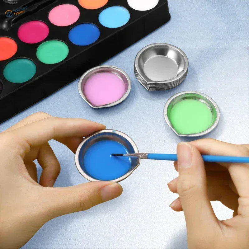 Blue paint mixed in 12pcs stainless steel paint mixing cup with brush