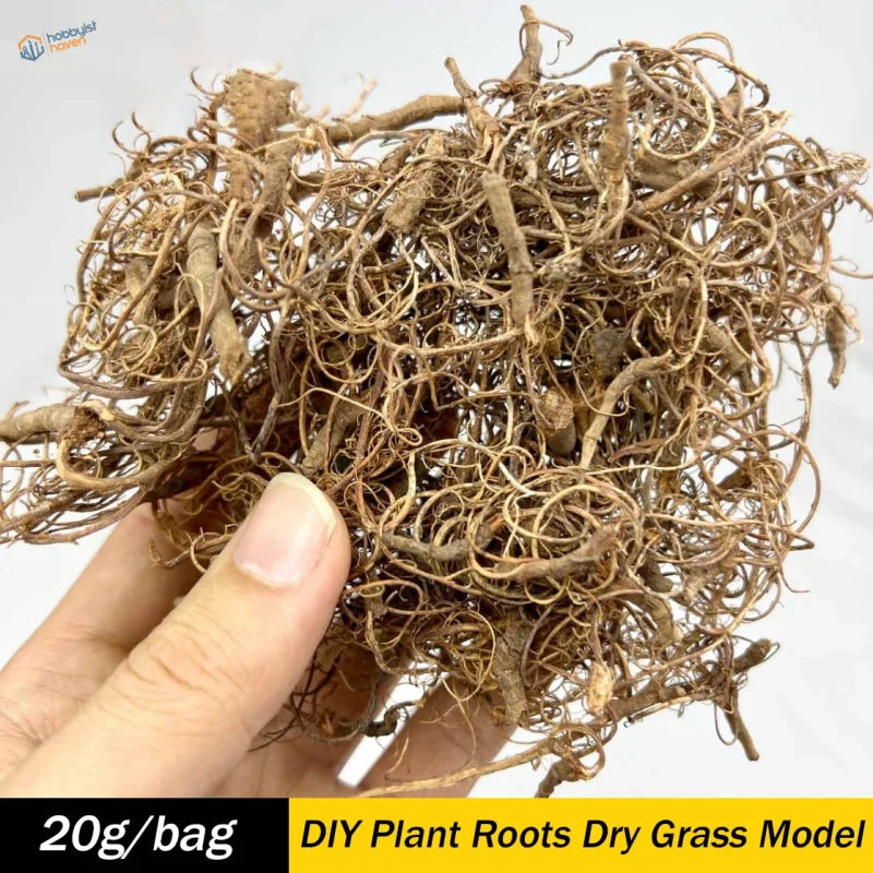 Tangled earthy-brown 20g plant roots with fibrous texture, vine hay