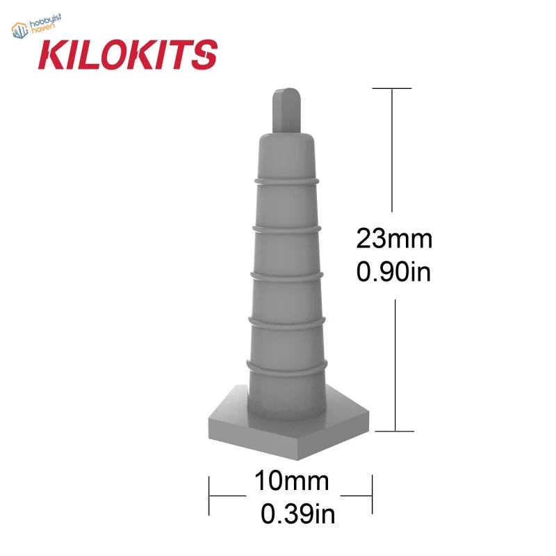 23mm gray Kilokits plastic traffic cone with square base, 1/35 scale