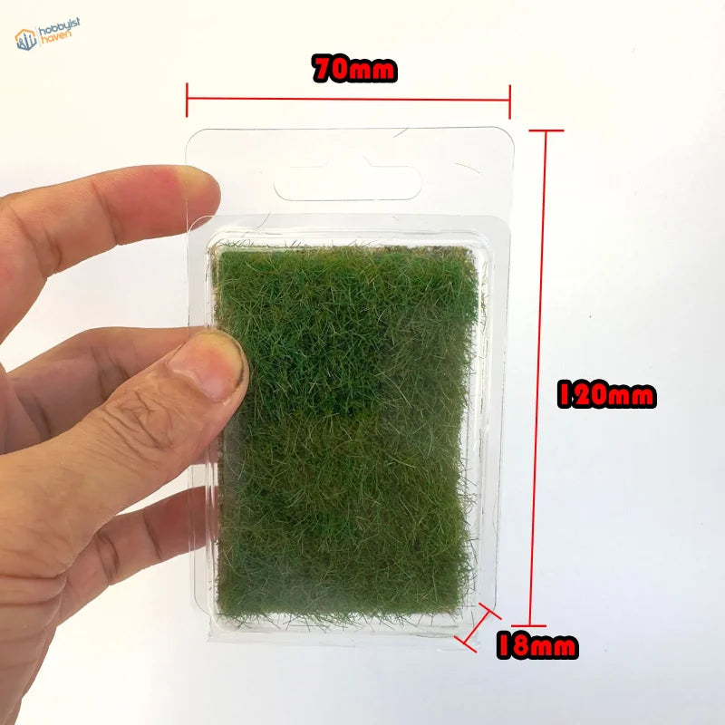 16mm static grass tuft with 70mm x 120mm green artificial grass patch
