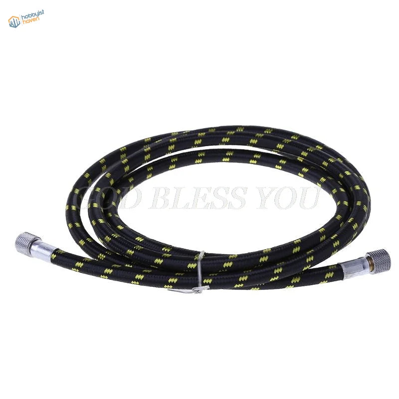 180cm nylon braided air hose with black yellow pattern and threaded connectors